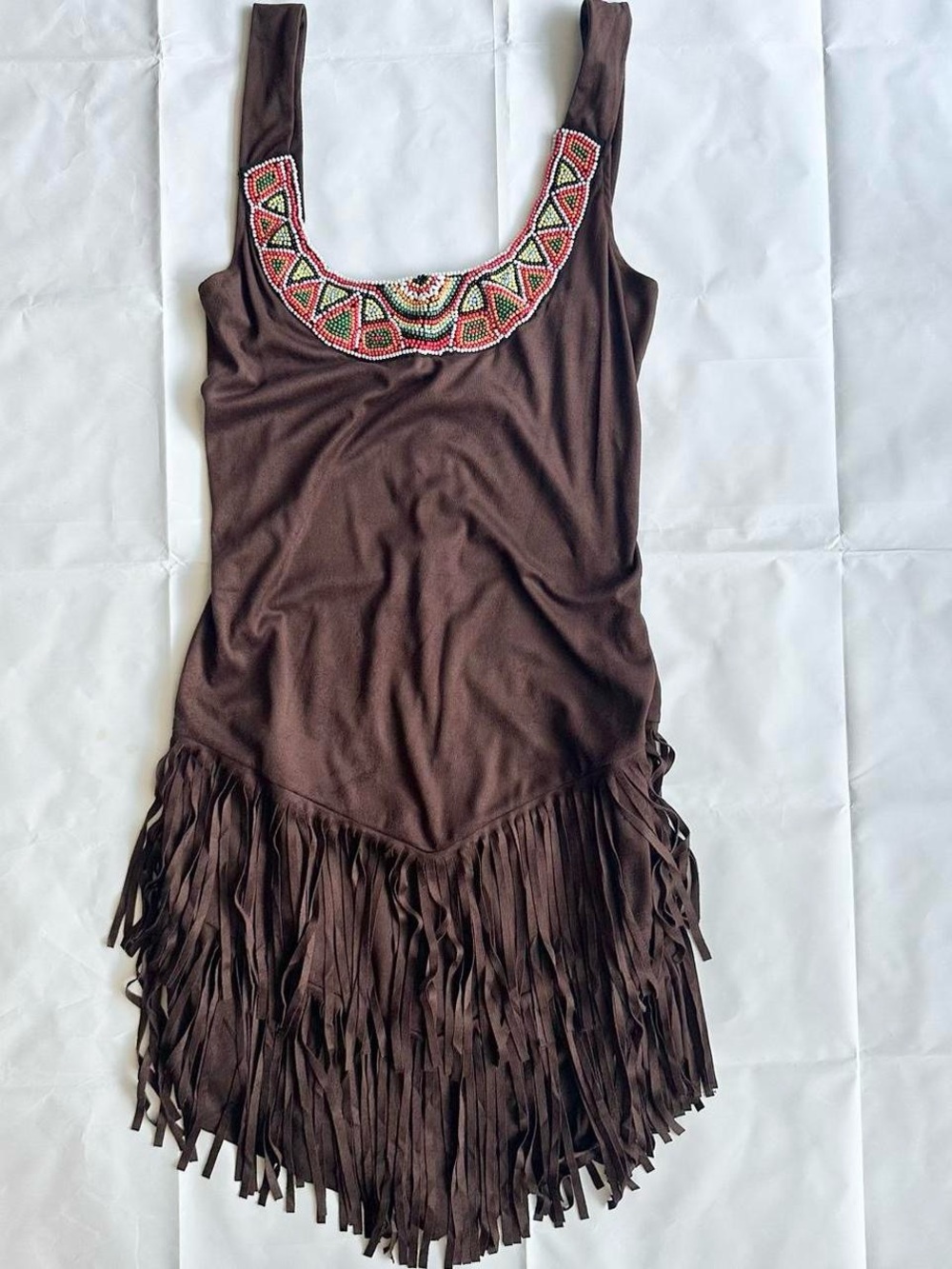 Dreamgirl Brown Fringe Mini Dress with Beaded Yoke